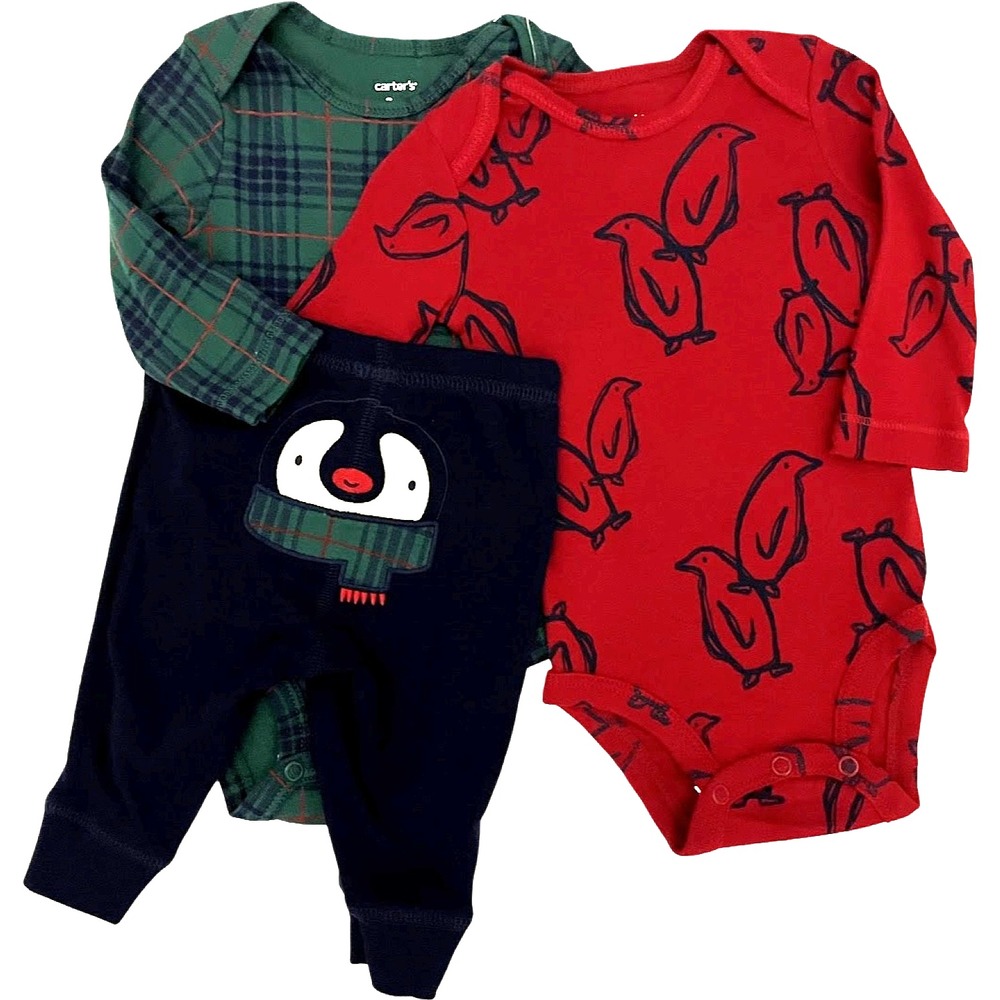 Carter's Baby 3mos Holiday Penguin 3pc Outfit Set Long Sleeve Bodysuit Pants NWT